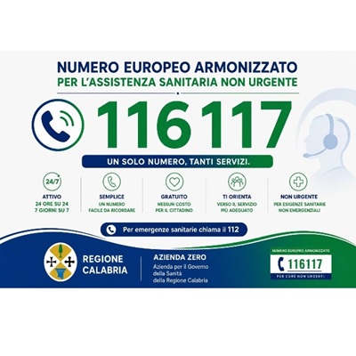 Sanità: dal 28/7 al via in Calabria il Numero Europeo Armonizzato 116117 per le cur ...